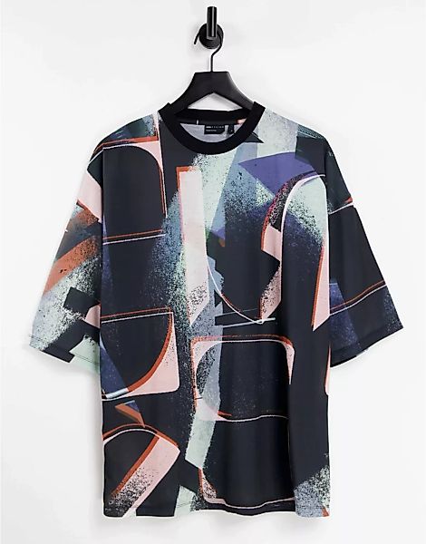 ASOS DESIGN – Oversize-T-Shirt mit All-over-Text-Print-Schwarz günstig online kaufen