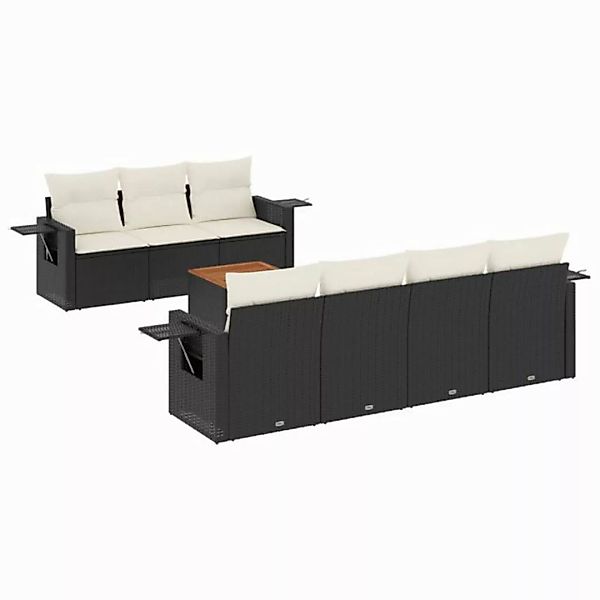 vidaXL Sofaelement 8-tlg. Garten-Sofagarnitur mit Kissen Schwarz Poly Ratta günstig online kaufen