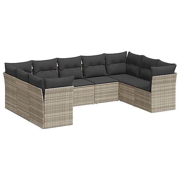 vidaXL 9-Tlg Garten-Sofagarnitur mit Kissen Hellgrau Poly Rattan 3249971 günstig online kaufen