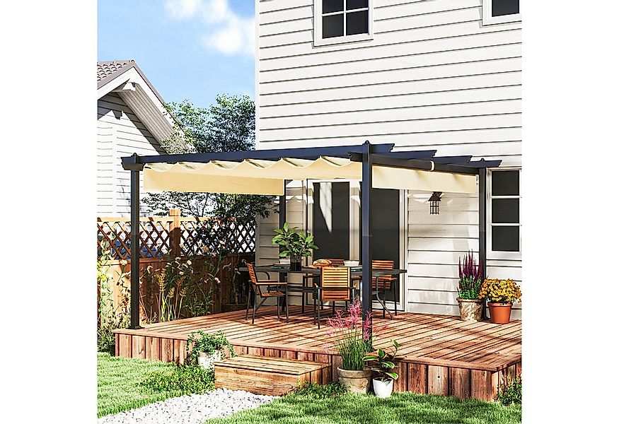 Outsunny Pergola ca. 4x4m aus Aluminium, mit verstellbares Dach, Freistehen günstig online kaufen