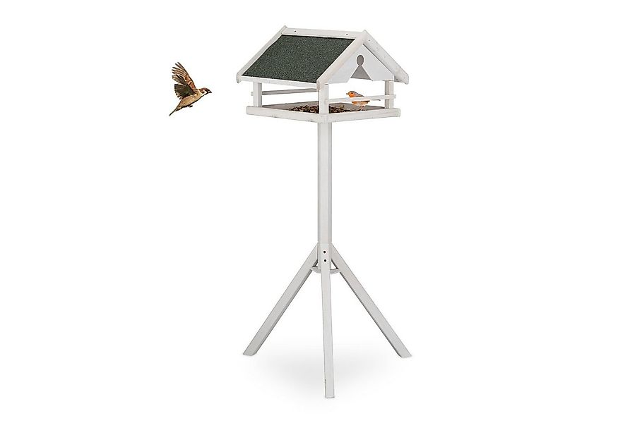 relaxdays Vogelhaus Weißes Vogelfutterhaus mit Ständer günstig online kaufen