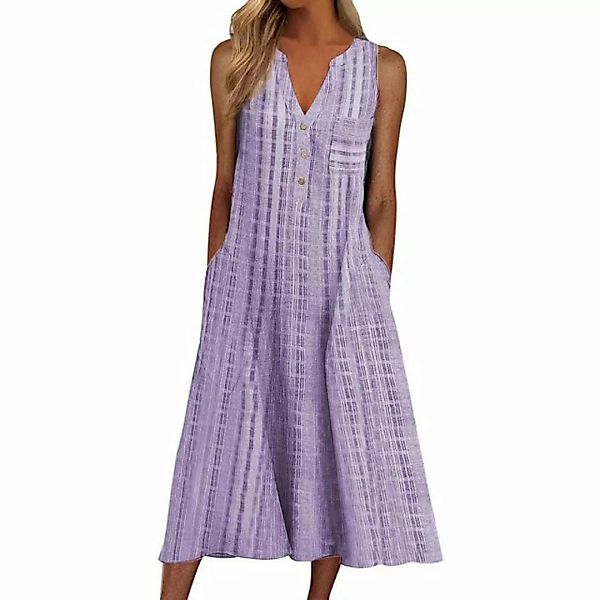 KIKI Blusenkleid Damen Lange Kleid Sommer Ärmellose Streifen Sommerkleid Da günstig online kaufen