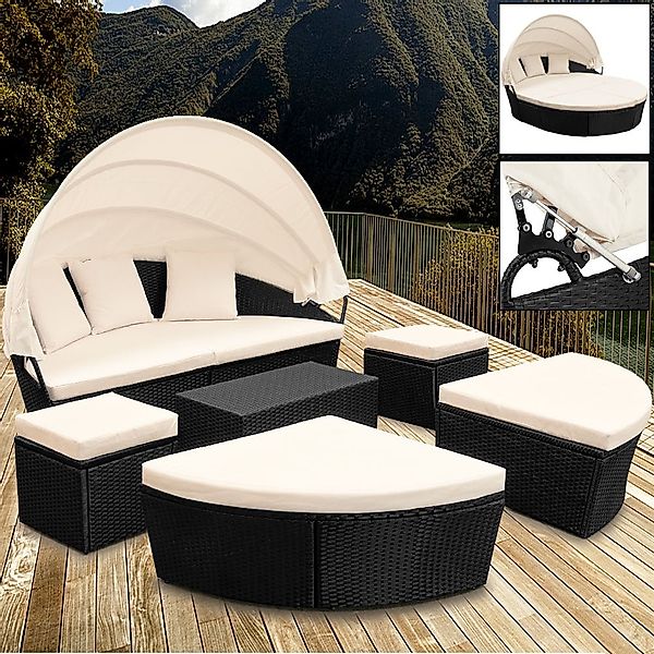 Casaria Sonneninsel Schwarz, 226cm Sonnenliege Polyrattan günstig online kaufen