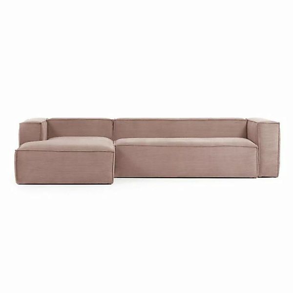 Natur24 Sofa Sofa Blok 3-Sitzer mit Longchair links Kord rosa 330cm Couch günstig online kaufen