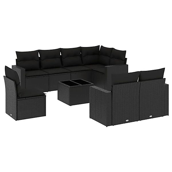 vidaXL 9-Tlg Garten-Sofagarnitur mit Kissen Schwarz Poly Rattan 3251582 günstig online kaufen