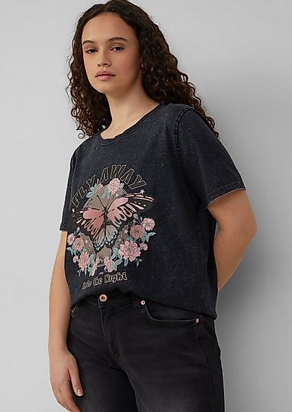 QS Kurzarmshirt Baumwollshirt mit Frontprint in gewaschener Optik Waschung günstig online kaufen