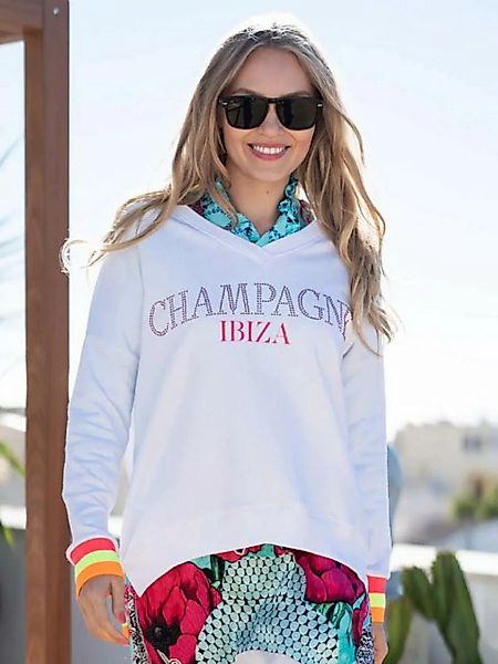 Miss Goodlife Sweatshirt V-Neck Sweater Champagne Ibiza Strass günstig online kaufen