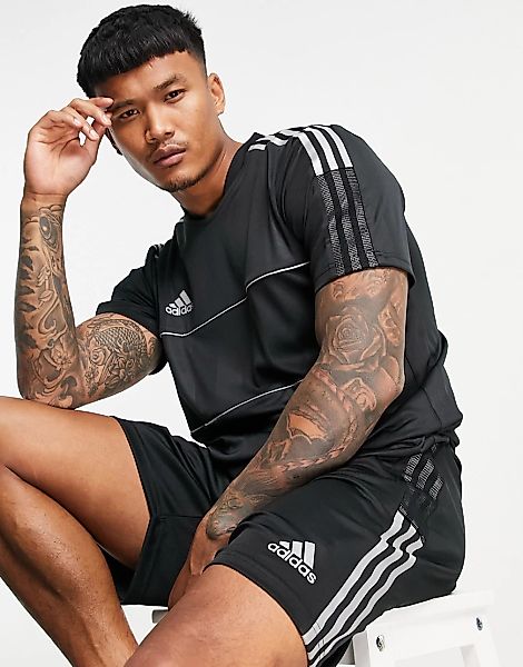 adidas Football – T-Shirt in Schwarz mit drei Streifen günstig online kaufen