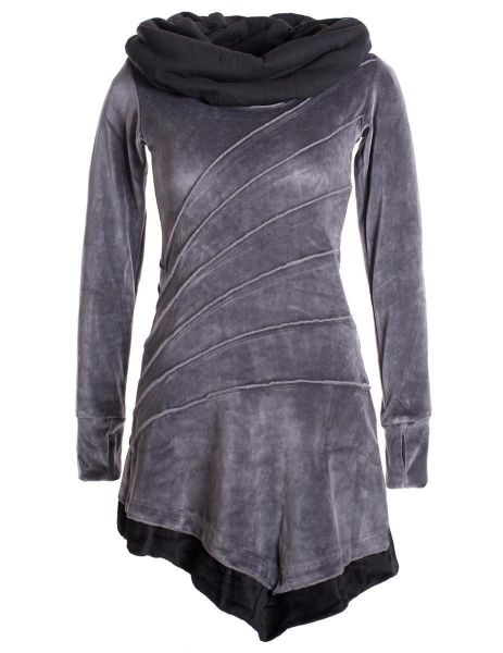 Vishes Zipfelkleid Asymmetrisches Patchwork Samtkleid Schalkragen günstig online kaufen