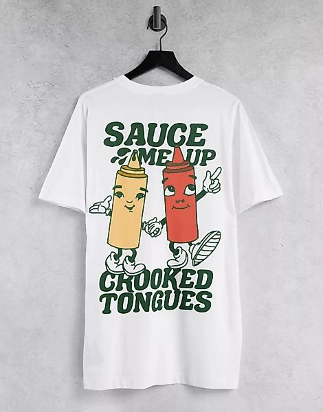 Crooked Tongues – T-Shirt mit „Sauce Me Up“-Print in Weiß günstig online kaufen