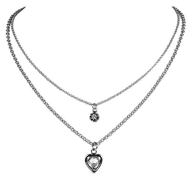 LUISIA® Kette mit Anhänger Doppel mit Edelweiß, Herz und Kristallen mit Swa günstig online kaufen