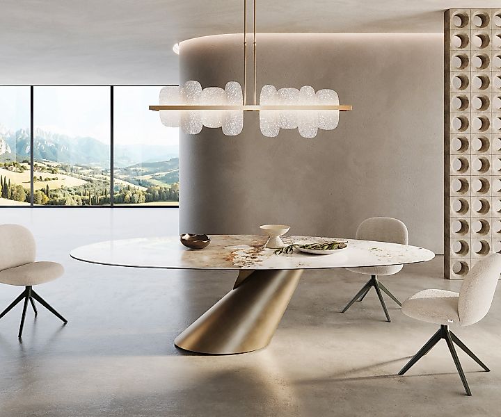 Esstisch Edge Oval 280x130 Keramik Minas Melange Weiß-Beige Cono Metallic G günstig online kaufen