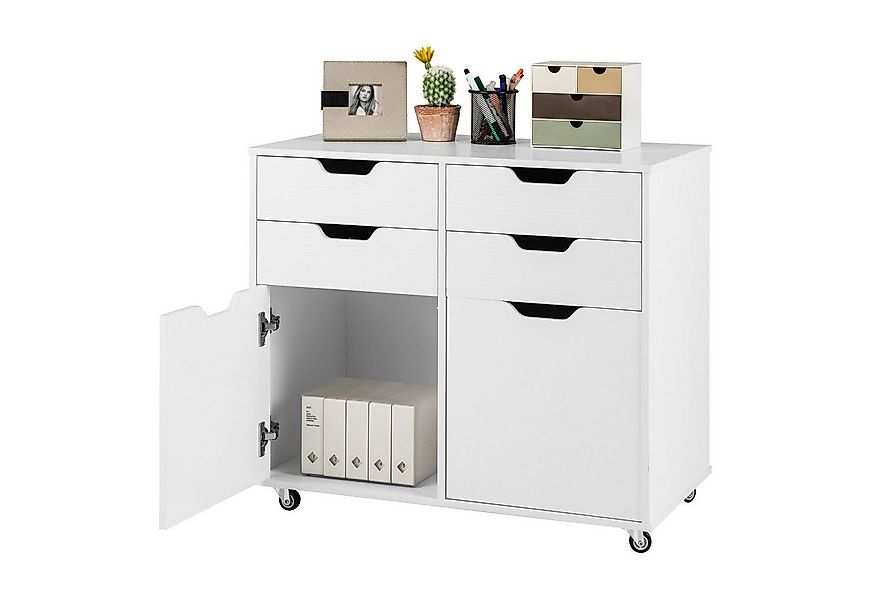 COSTWAY Rollcontainer, mit 4 Schubladen, 2 Türen, Büroschrank mit Rollen günstig online kaufen