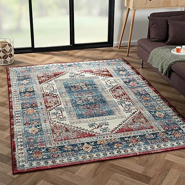 Bunter Kurzflor Teppich mit orientalischem Muster 170x240 cm günstig online kaufen