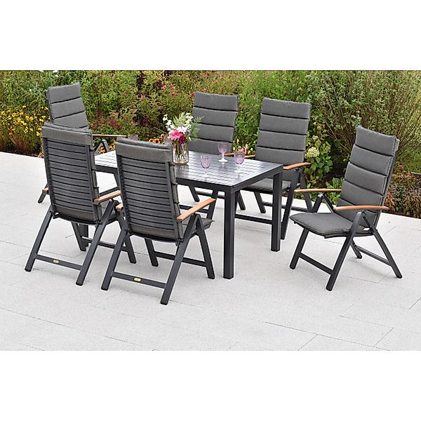 Merxx Astros Set 13-tlg. 6 Klappsessel 4 Auflagen Gartentisch 150(200)x90 c günstig online kaufen