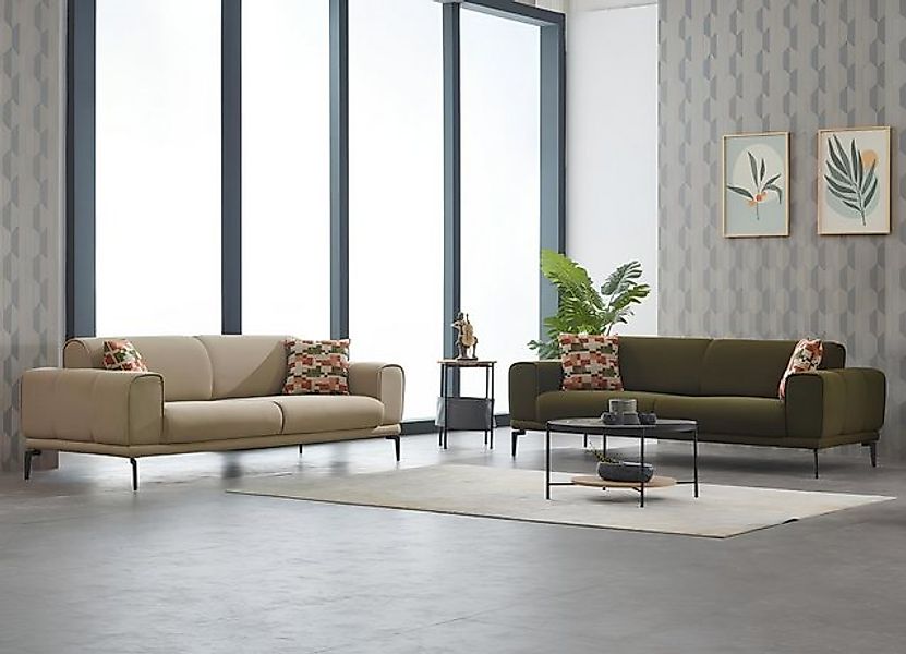 JVmoebel Sofa Couchgarnitur Polstersofa Dreisitzer Grün Couch Beige Stoffso günstig online kaufen
