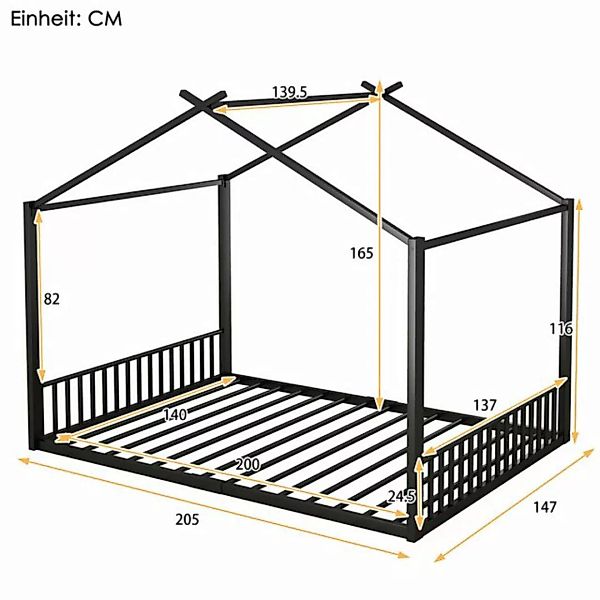 SOFTWEARY Hausbett mit Lattenrost (140x200 cm), Kinderbett, Metallbett günstig online kaufen