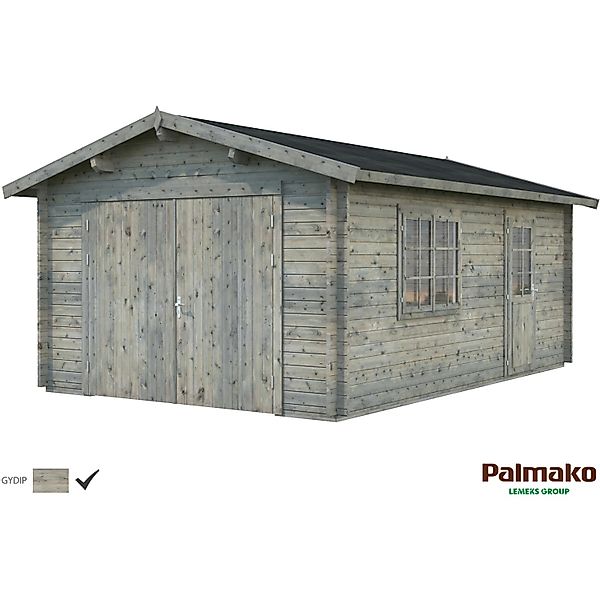 Palmako Holzgarage Roger mit Holztor Grau tauchgrundiert 360 cm x 550 cm günstig online kaufen