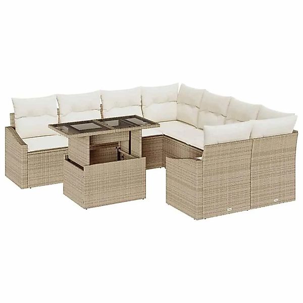 vidaXL Gartensofa-set mit Kissen 9-Tlg Beige und Creme Poly-Rattan 3348977 günstig online kaufen