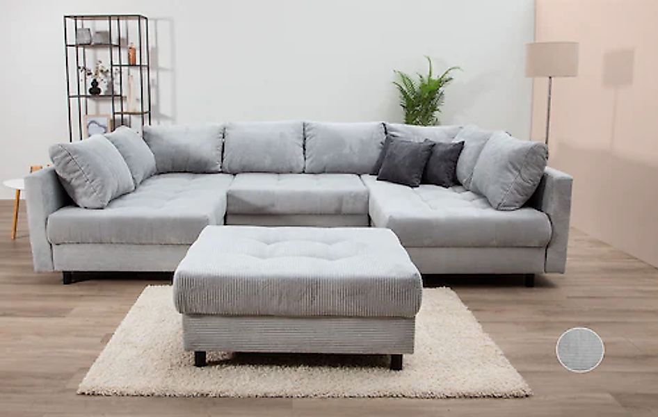 COLLECTION AB Wohnlandschaft »Toni U-Form, B: 298 cm« mit Hocker & 3 Zierki günstig online kaufen