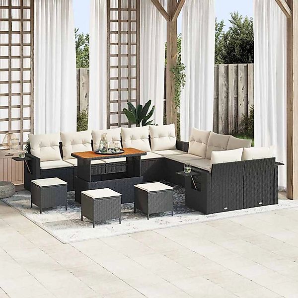 vidaXL Garten-Sofa-Set mit Speicher 14-Tlg Schwarz Poly Rattan 3363760 günstig online kaufen