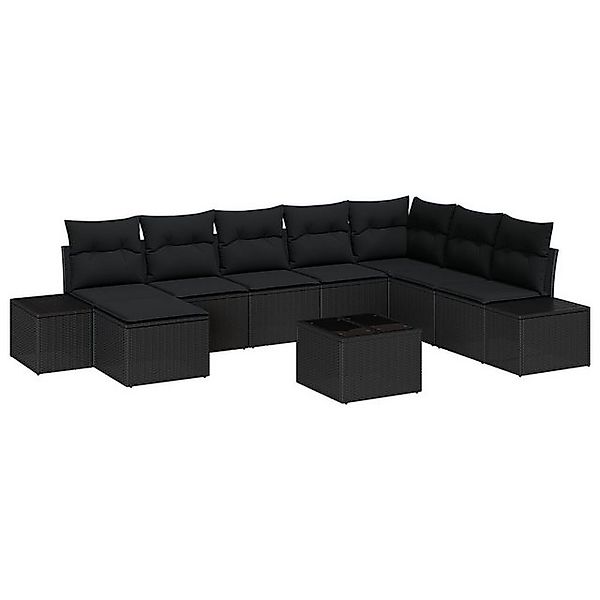 vidaXL Loungesofa 9-tlg. Garten-Sofagarnitur mit Kissen Beige Poly Rattan, günstig online kaufen