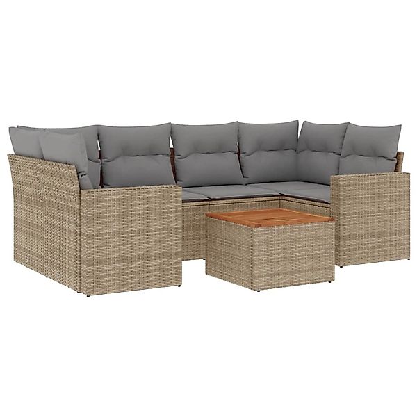 vidaXL 7-Tlg Garten-Sofagarnitur mit Kissen Beige Poly Rattan 3256353 günstig online kaufen