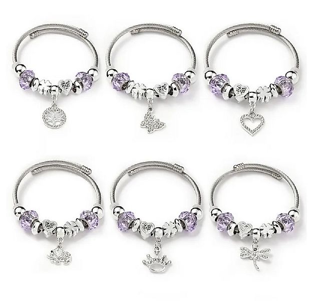 Eyecatcher Armkette Charm-Armband mit lila Kunststoffperlen & 10 Symbolanhä günstig online kaufen