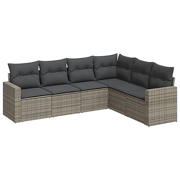 vidaXL 6-Tlg Garten-Sofagarnitur mit Kissen Grau Poly Rattan 3251347 günstig online kaufen