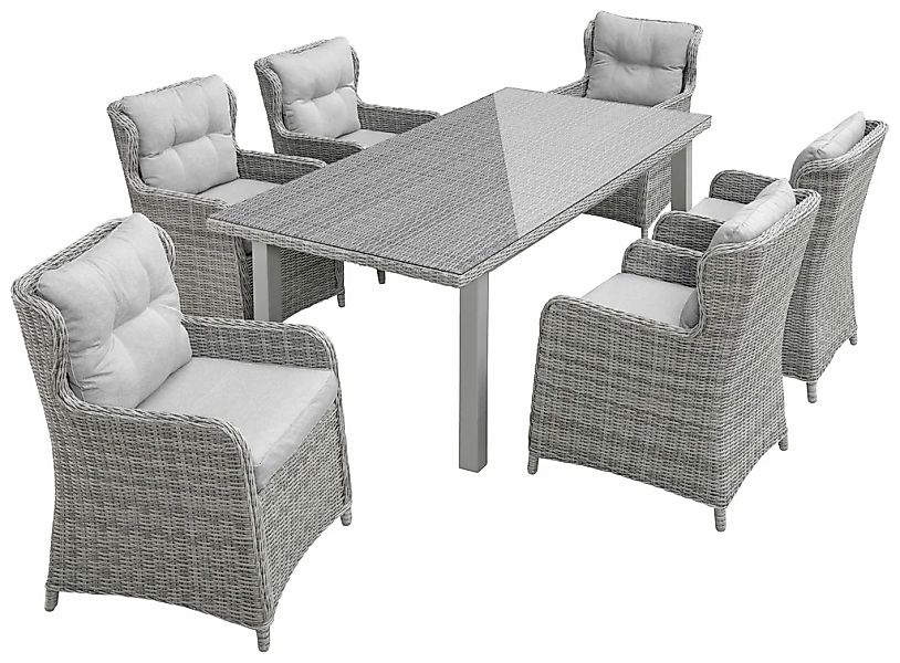 KONIFERA Garten-Essgruppe "Seattle", (Set, 19 tlg., 6x Sessel, 1xTisch 170x günstig online kaufen