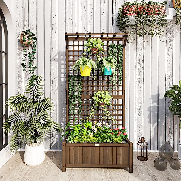 Outsunny Hochbeet Pflanzkasten mit Rankgitter, Spalier Pflanzkübel Blumenka günstig online kaufen