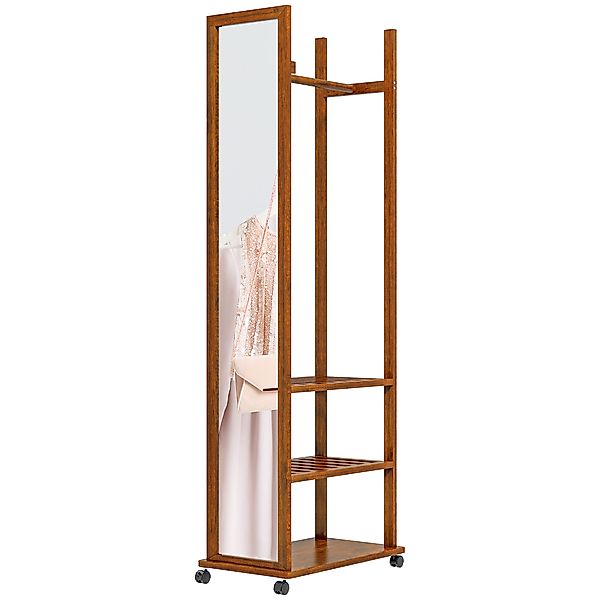 HOMCOM Garderobe mit Spiegel, H170 cm ,Spiegel mit rollen, Ganzkörperspiege günstig online kaufen