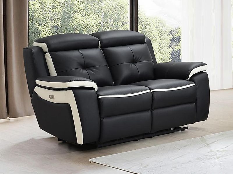 Relaxsofa Leder elektrisch 2-Sitzer - Schwarz & Weiß - ANGELIQUE günstig online kaufen