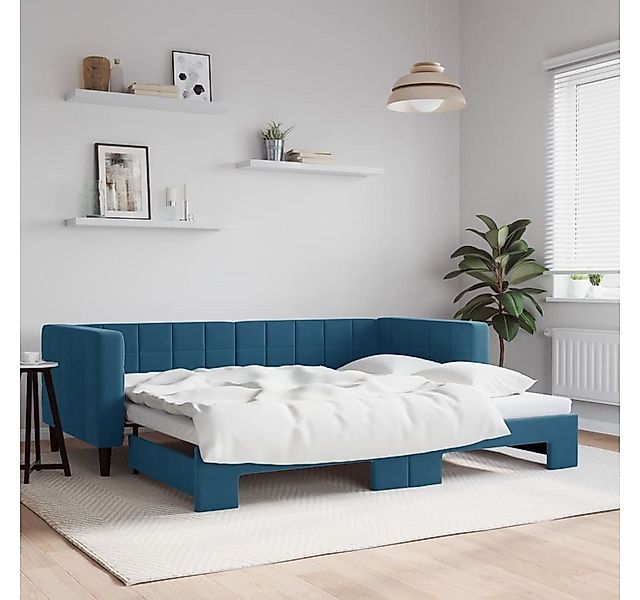 vidaXL Bett, Tagesbett Ausziehbar Blau 90x200 cm Samt günstig online kaufen