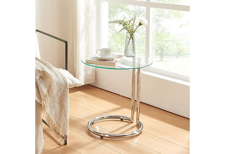 en.casa Beistelltisch, »Ylivieska« mit Glasplatte 46 x Ø45 cm rund Chrom/Kl günstig online kaufen