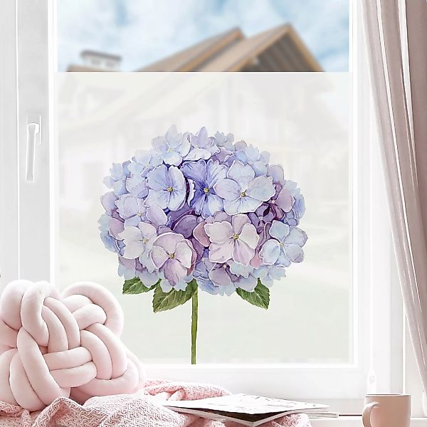Fensterfolie Aquarell Hortensie Blaue Blüte XXL günstig online kaufen