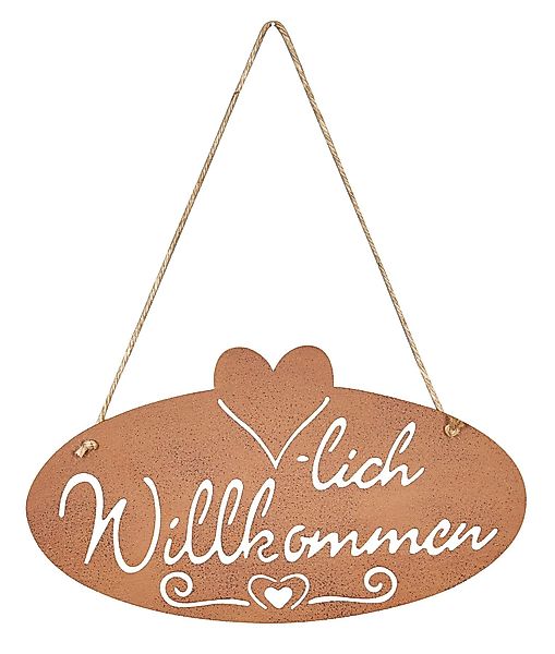 Levandeo® Metallbild, Schild Willkommen Herz 28,5x16cm günstig online kaufen