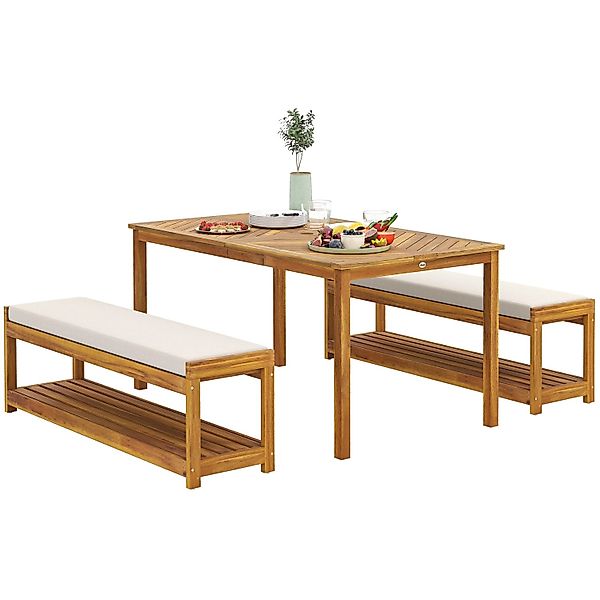 Outsunny Gartenmöbel-Set Akazienholz  Polyester 150L x 85B x 75H cm Teak günstig online kaufen