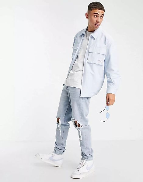 Topman – Jacke aus Nylon in Hellblau mit durchgehendem Reißverschluss und M günstig online kaufen