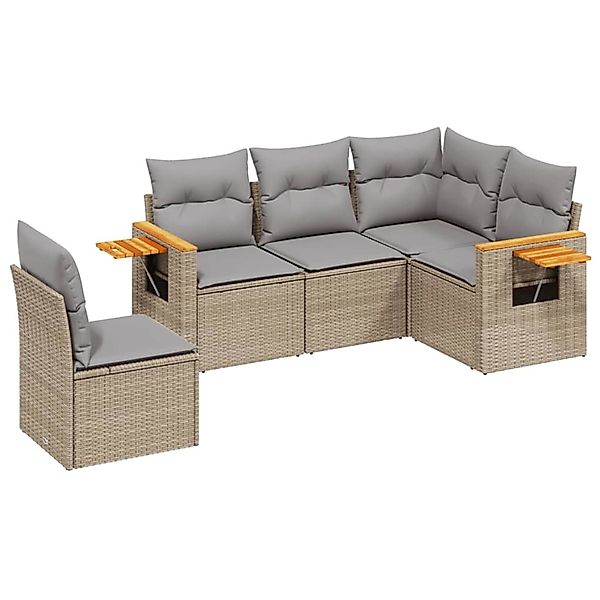 vidaXL 5-Tlg Garten-Sofagarnitur mit Kissen Beige Poly Rattan 3259217 günstig online kaufen