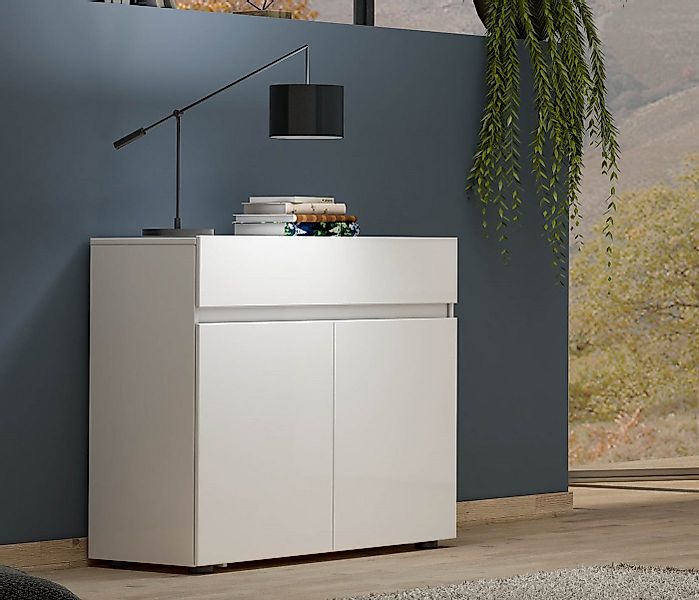 KITALY Sideboard in weiss, Lack Hochglanz - 90x80x38cm (BxHxT) günstig online kaufen