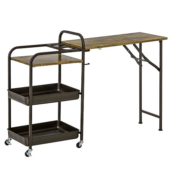 HOMCOM Küchenwagen mit Klappbarer Tischplatte Rustikal-Braun 118 x 36,5 x 8 günstig online kaufen