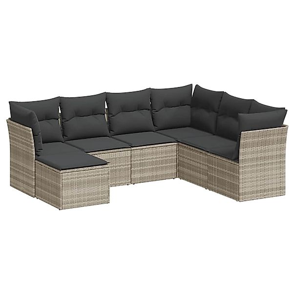 vidaXL 7-Tlg Garten-Sofagarnitur mit Kissen Hellgrau Poly Rattan 3249831 günstig online kaufen