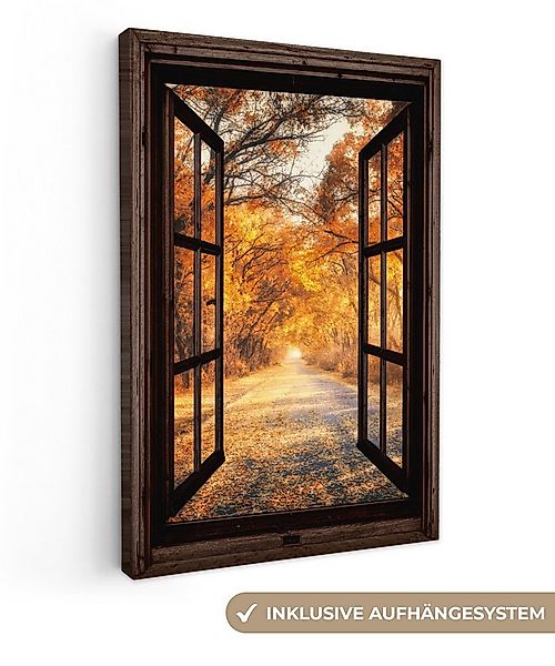 OneMillionCanvasses® Leinwandbild Wald - Herbst - Bäume - Natur - Fensterbl günstig online kaufen