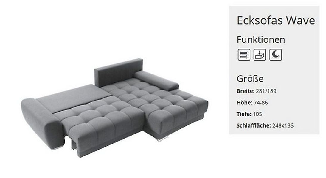 JVmoebel Ecksofa Textil Sofa Ecksofa Couch Wohnlandschaft Couchen Sofa, Mad günstig online kaufen