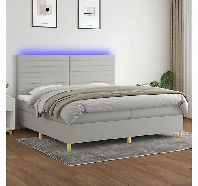 vidaXL Boxspringbett Boxspringbett mit Matratze LED Hellgrau 200x200 cm Sto günstig online kaufen