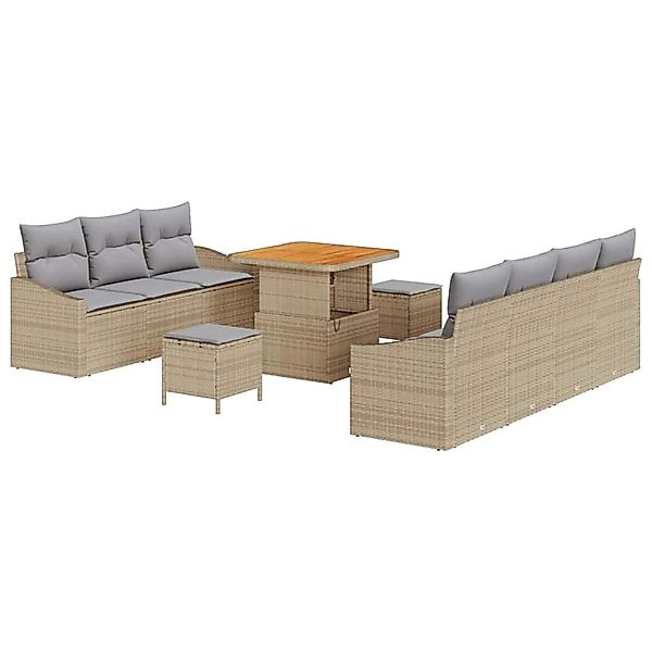 vidaXL Garten-Sofa-Set mit Kissen 10-Tlg Beige Poly Rattan 3362617 günstig online kaufen