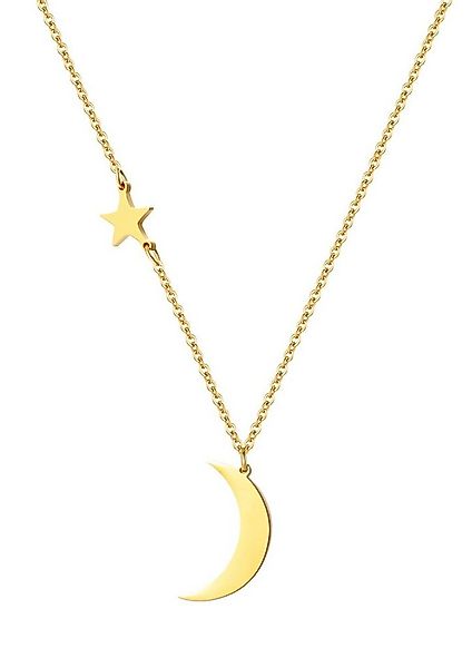 Hey Happiness Edelstahlkette Damen Mond Stern Anhänger, 18K Roségold vergol günstig online kaufen