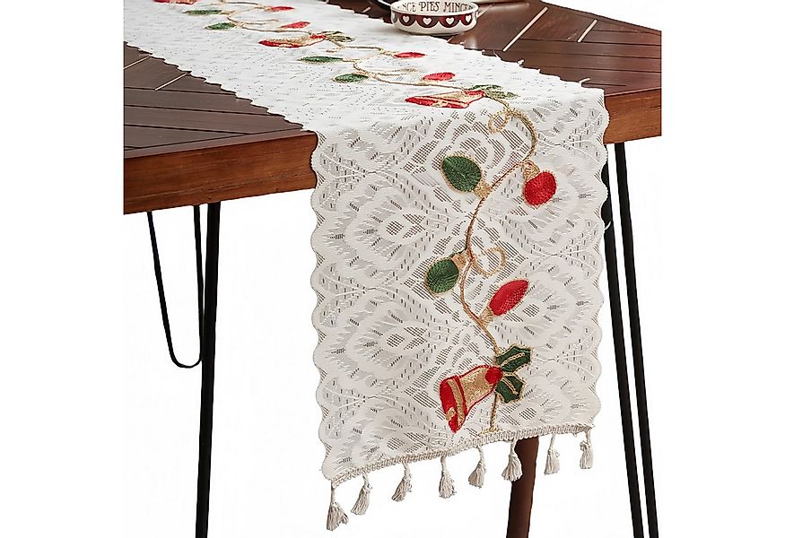 FOUORTUNATE-BEE Tischläufer Weihnachtliche Spitzen-Tischläufer mit Glockenm günstig online kaufen