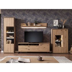 Wohnzimmerwand in Eichefarben und Anthrazit modern (vierteilig) günstig online kaufen